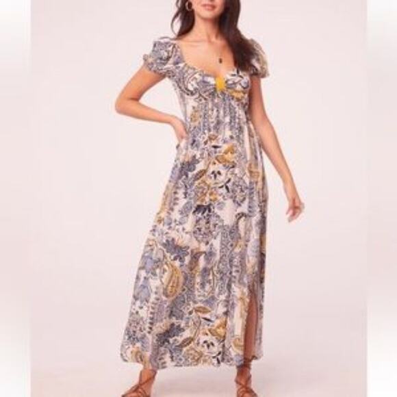 Band Of The Free Cheryl Floral Maxi Dress in Blue and Yellow Vacation Size XS - Picture 1 of 11